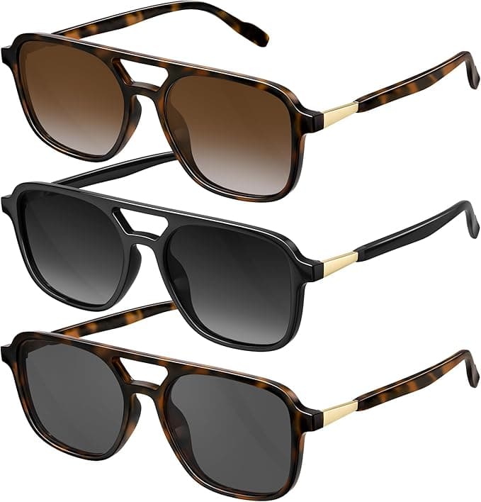 konqkin Retro Oversized Aviator Sunglasses front view with amber lenses