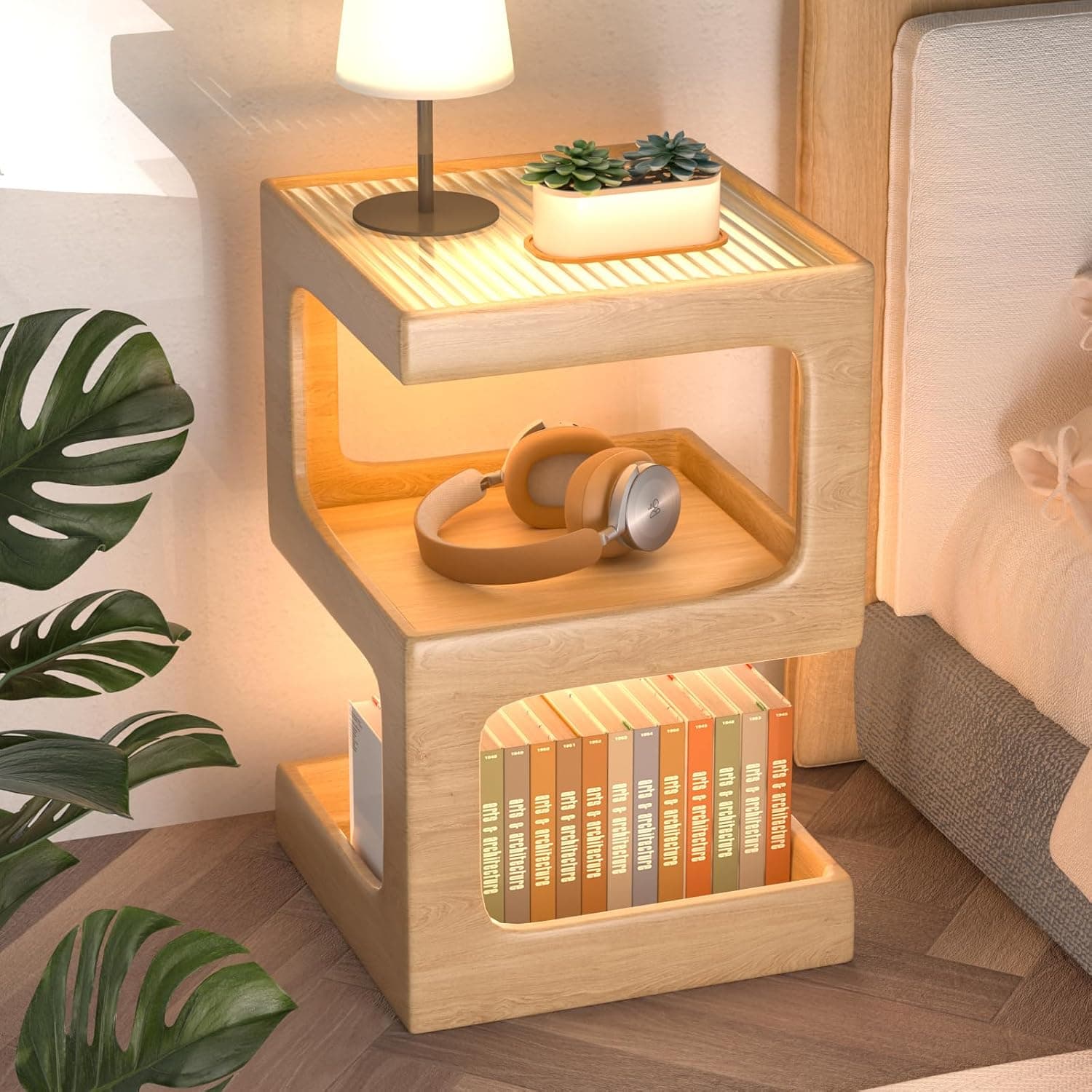 Yoobure Modern Bedside Nightstand Table with 2 Drawers Rustic Brown front view