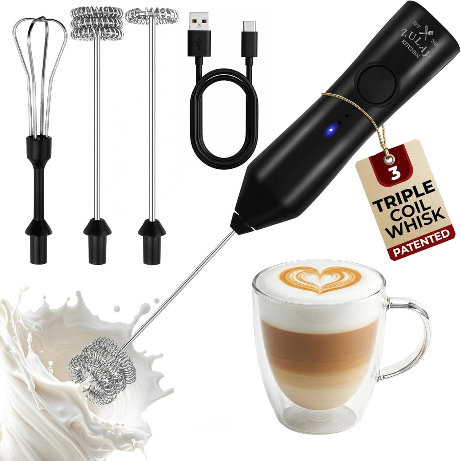 Zulay Kitchen Rechargeable Milk Frother with Metal Stand