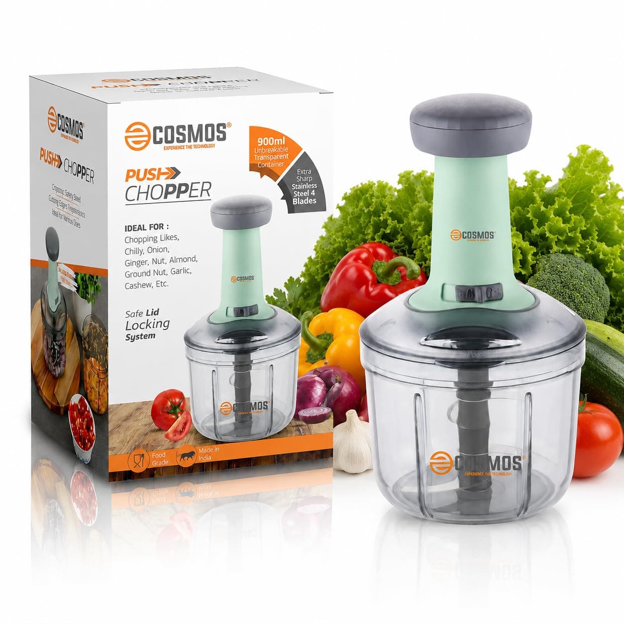 COSMOS Push Hand-Press Chopper 1000ml main view