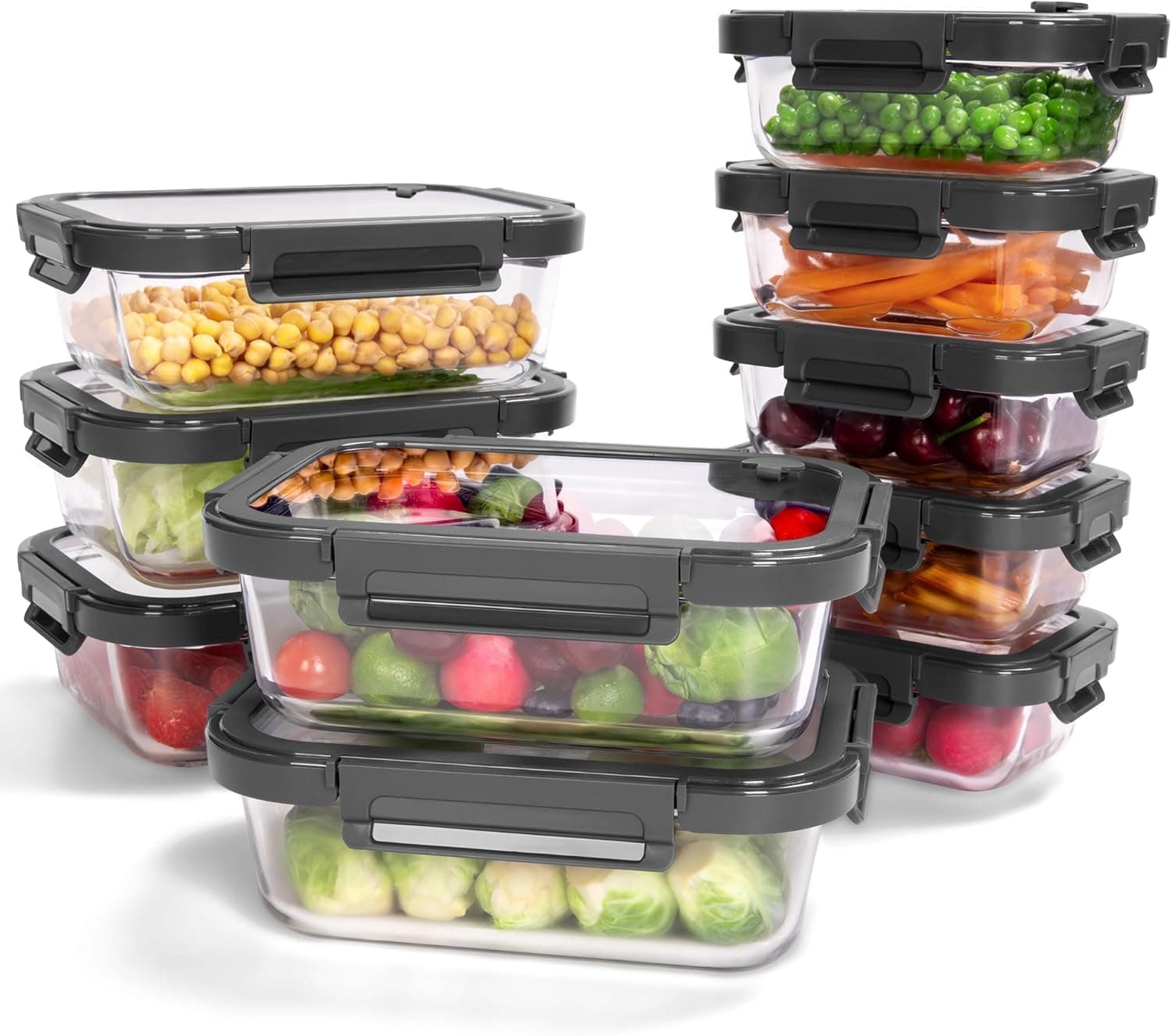 BOROHOUSE 10-Pack Glass Food Storage Containers with Glass Lids