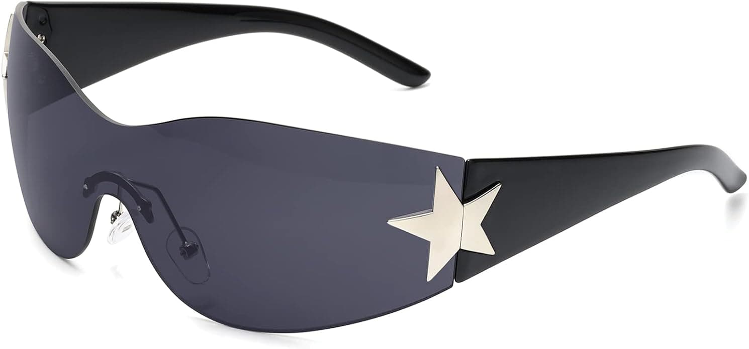 LIKSMU Oversized Rimless Diamond Cut Sunglasses front view