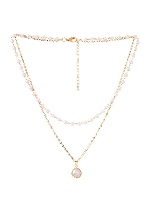 Yellow Chimes Multilayer Gold Toned Pearl Necklace front view