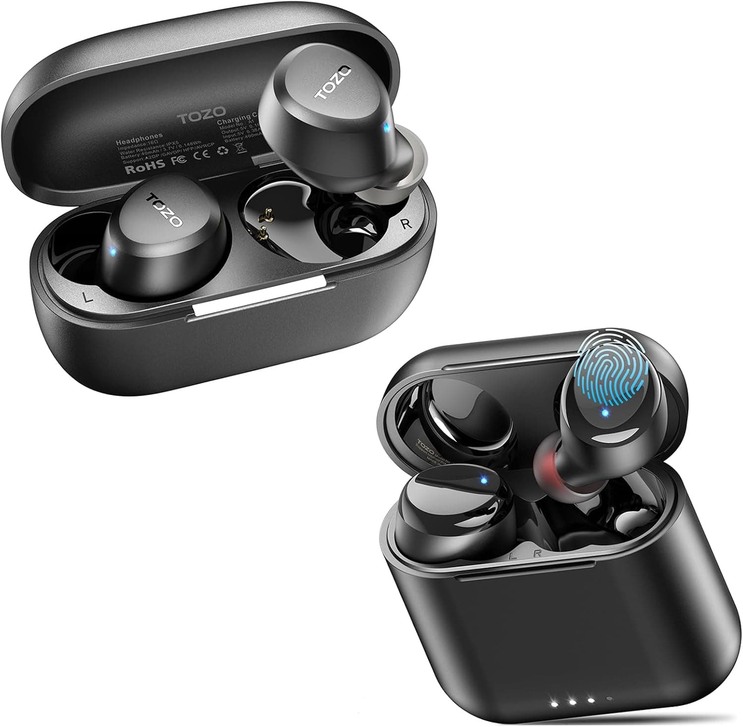 TOZO T6 True Wireless Earbuds in Black with Wireless Charging Case