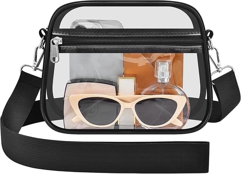 Clear Crossbody Bag Stadium Approved front view with gold handle
