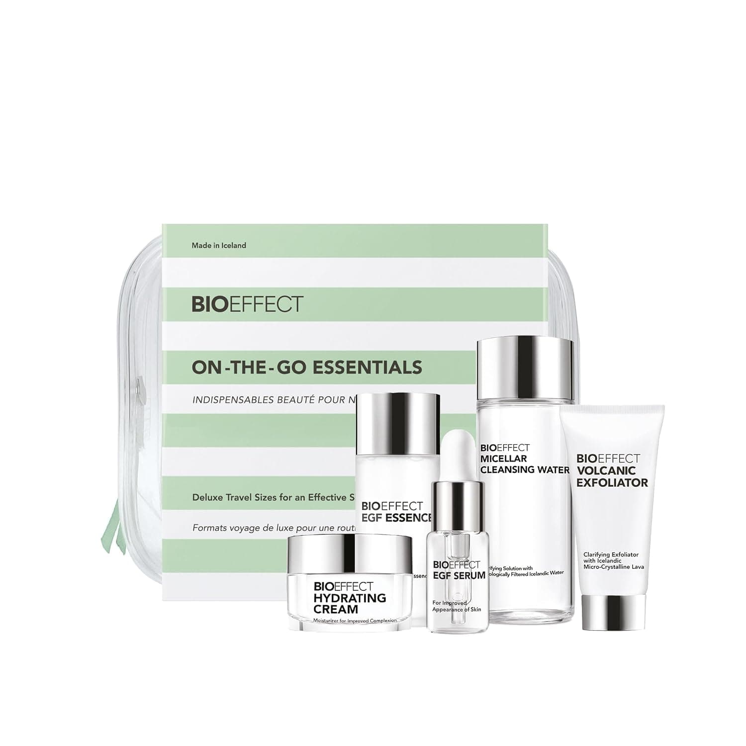 BIOEFFECT Luxury 4-Piece Anti-Aging Skincare Travel Set with cosmetic bag