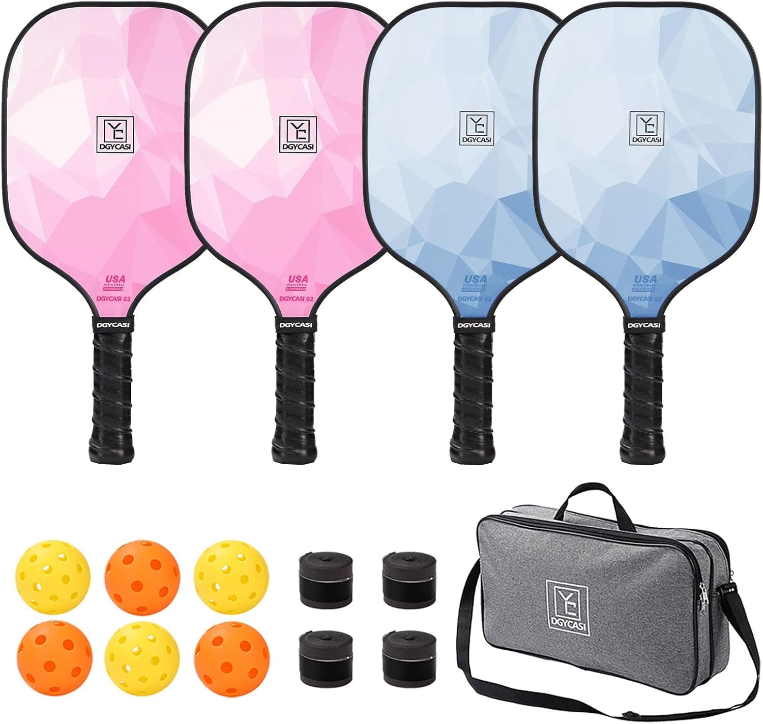 YC DGYCASI USAPA approved pickleball paddles set of 4 with 6 balls and bag