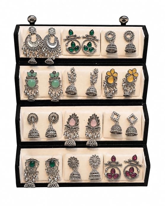 HEERANGAN 12 pair oxidised earrings combo overview