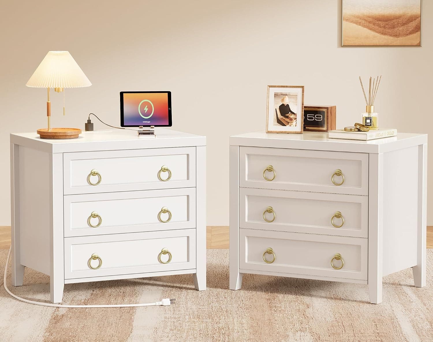 Huuger Nightstand with Charging Station Rustic Brown front view