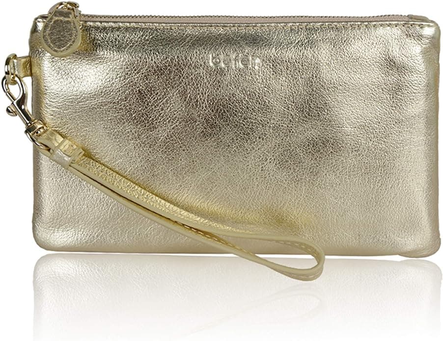 befen Genuine Leather Wristlet Clutch Black front view