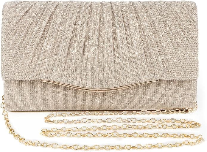 Sparkly Crystal Rhinestone Evening Clutch Purse Champagne front view