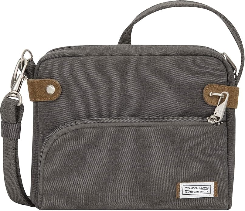 Travelon Anti-Theft Heritage Crossbody Bag Pewter front view